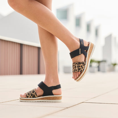 Flade sandaler, kvinder, sort leopard