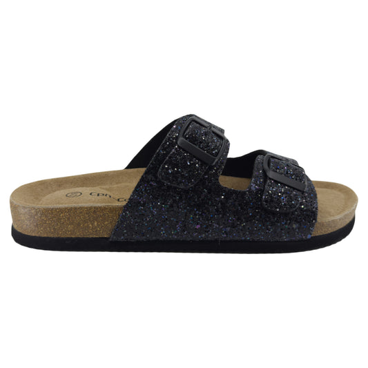 Slippers, kvinder, navy glitter
