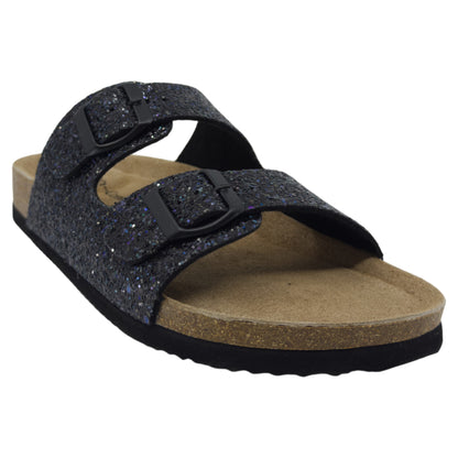 Slippers, kvinder, navy glitter