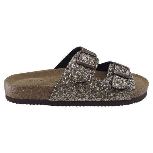 Slippers, kvinder, gold glitter