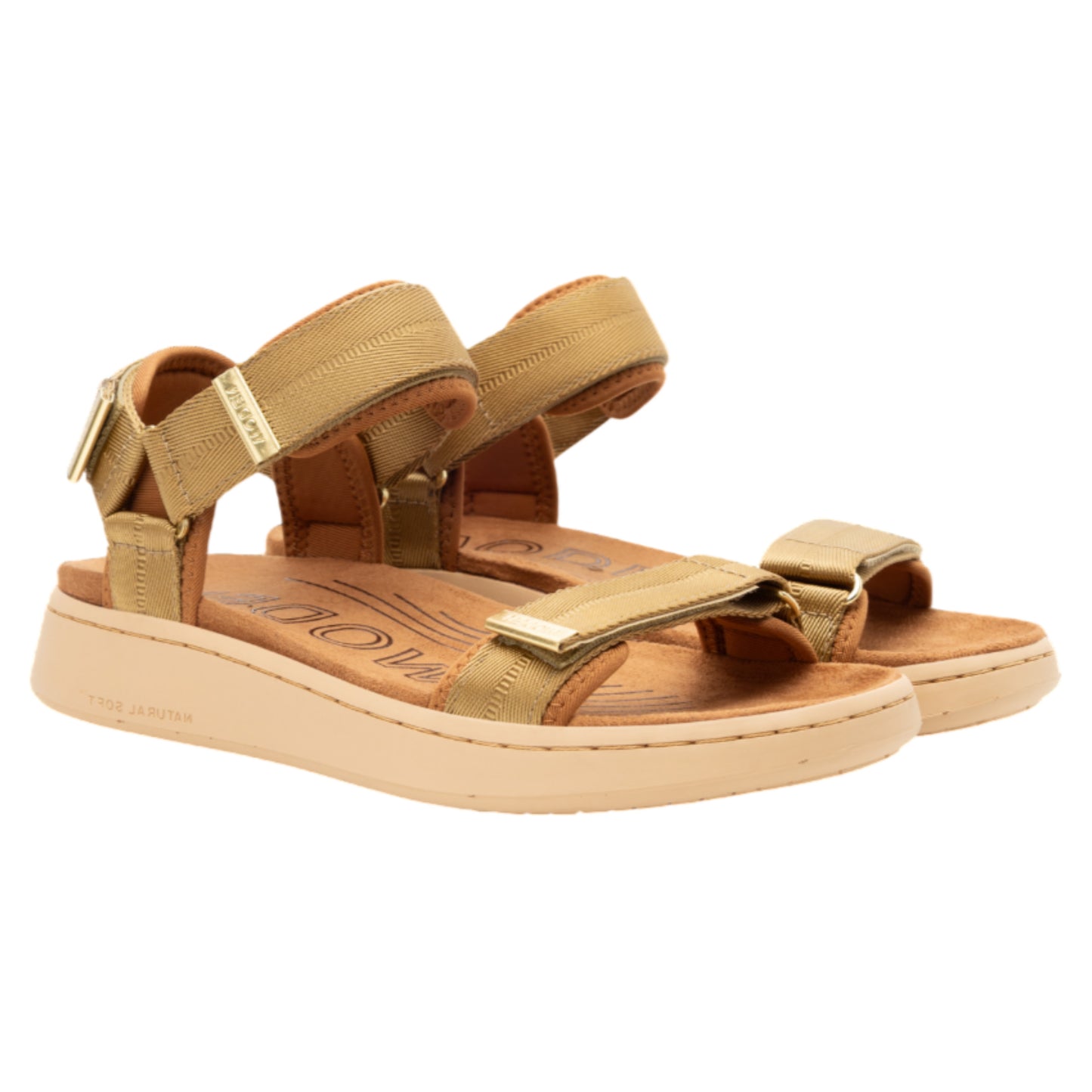 Line flade sandaler, kvinder, khaki