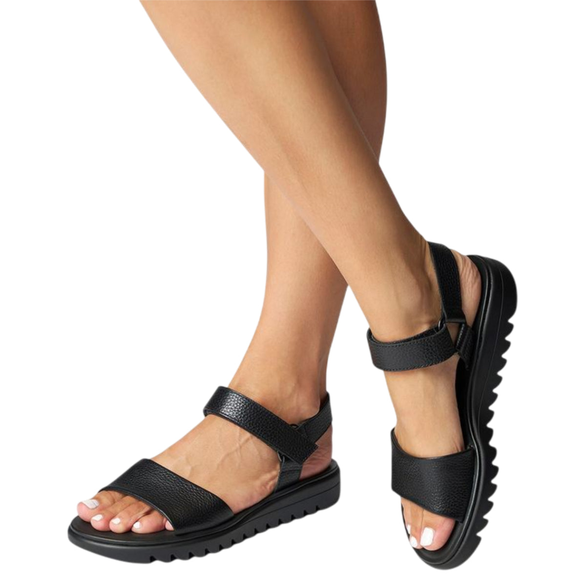 Easy grained Flade sandaler, kvinder, sort