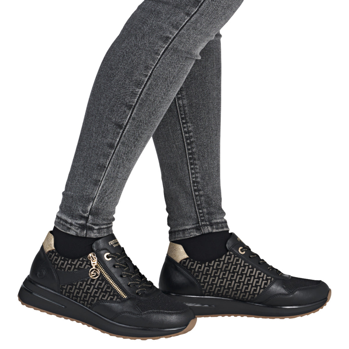 Soft sneakers, kvinder, sort/guld