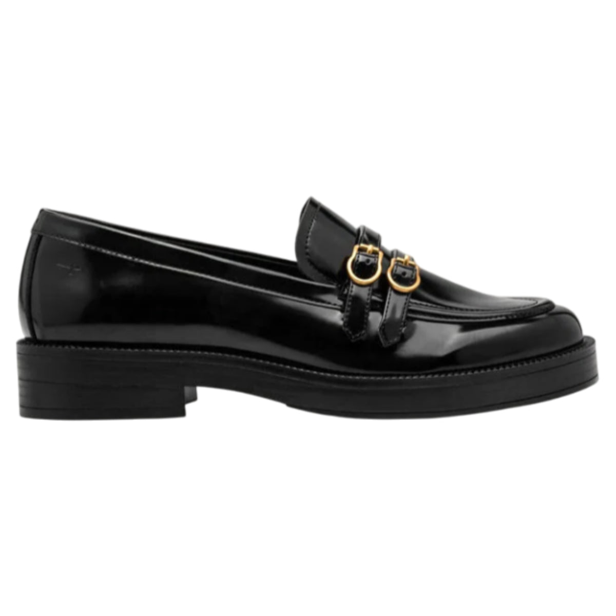 Loafer med spænde, kvinder, sort lak