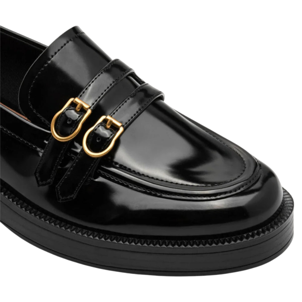 Loafer med spænde, kvinder, sort lak