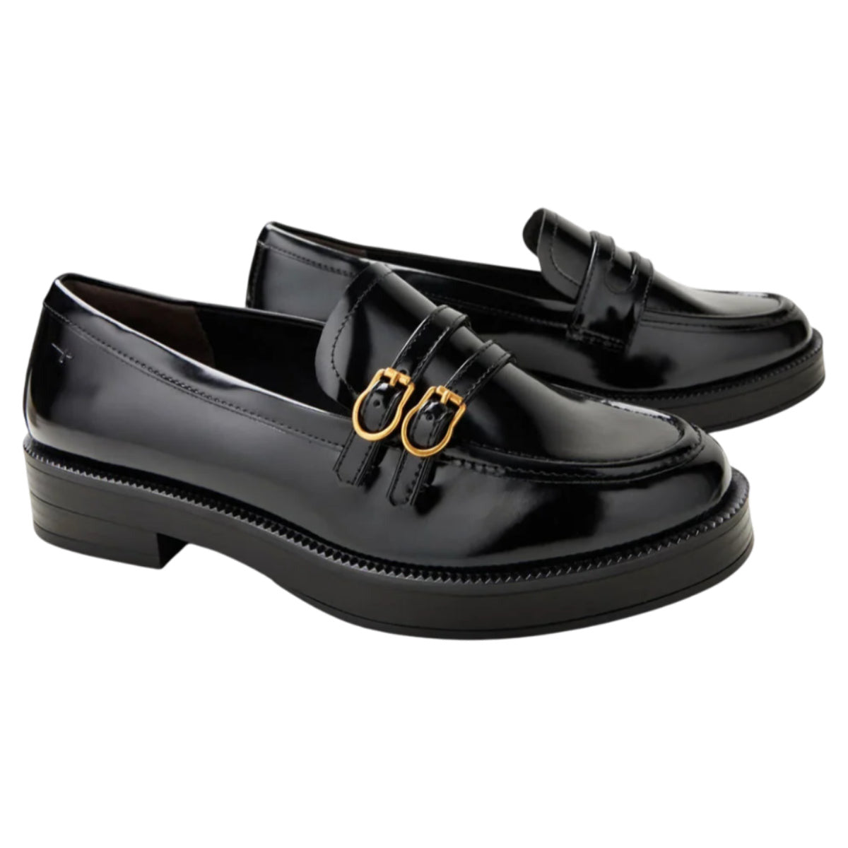 Loafer med spænde, kvinder, sort lak