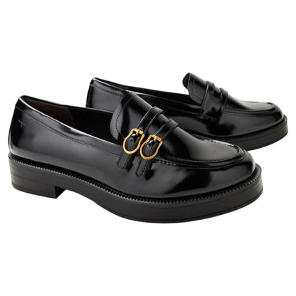 Loafer med spænde, kvinder, sort lak